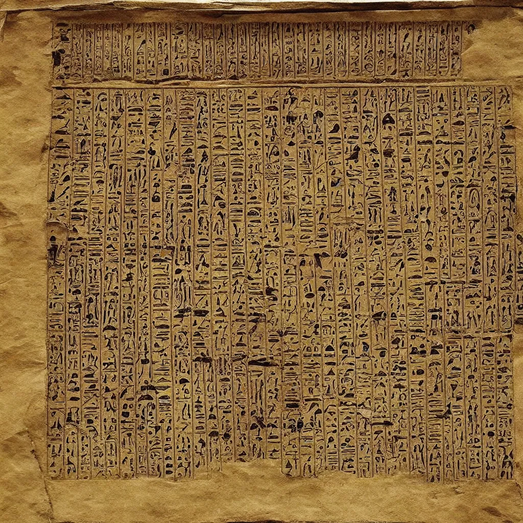 Image similar to papyrus drawing from ancient egypt showing very detailed pyramid design and construction plans, well preserved, authentic, realistic
