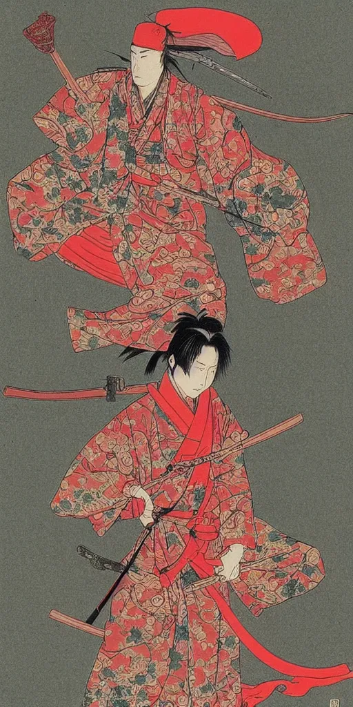 Prompt: screenshot of the red samurai from Takato Yamamoto's book the tale of the red samurai