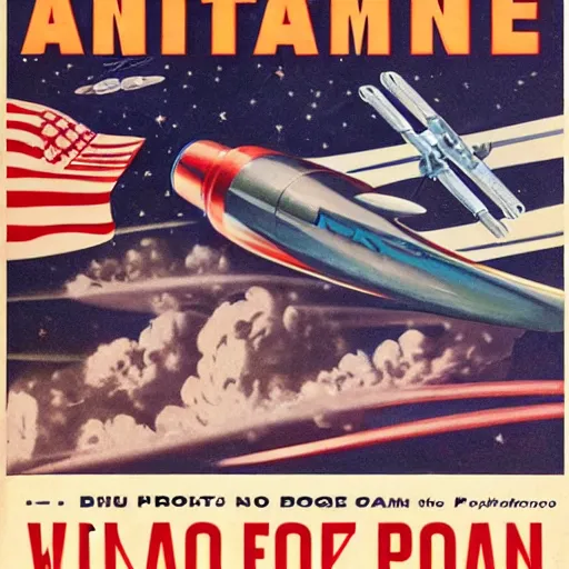 Prompt: 1 9 5 0 s american atompunk space race propoganda