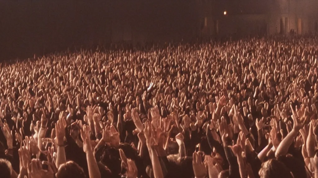 Prompt: movie still of a crowd waving hands saying good morning, cinematic composition, cinematic light, by ridley scott