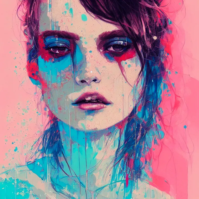 Image similar to close up portrait painting of an alternative artistic bohemian female, concept art, intricate details, aesthetically pleasing pastel colors, art by conrad roset, impressionism, portrait