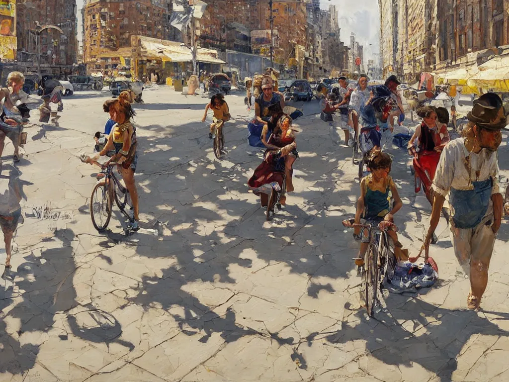 Prompt: street usa, heatwave, denis sarazhin, oil on canvas