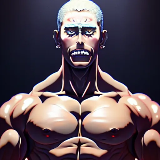 Image similar to bodybuilder covered in scars screenshot anime, shame focus, intricate, illustration, cell shaded, digital painting, highly detailed, concept art, matte, art by ilya kuvshinov and kyoto animation and wlop, anime character by league of legends, riot lol, and greg rutkowski, studio quality, masterpiece