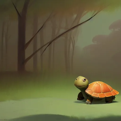 Image similar to Goro Fujita ilustration a cute turtle happily walking through the forest, painting by Goro Fujita, sharp focus, highly detailed, ArtStation