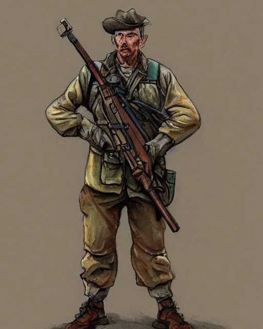 Prompt: a oil / watercolor painting full body character portrait of a accounting rifleman in the style of moebius in the style of leonard boyarsky trending on artstation deviantart pinterest detailed realistic hd 8 k high resolution