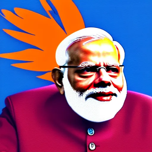 Prompt: A painting of indian prime minister Narendra Modi riding on Twitter logo, illustration, digital art,