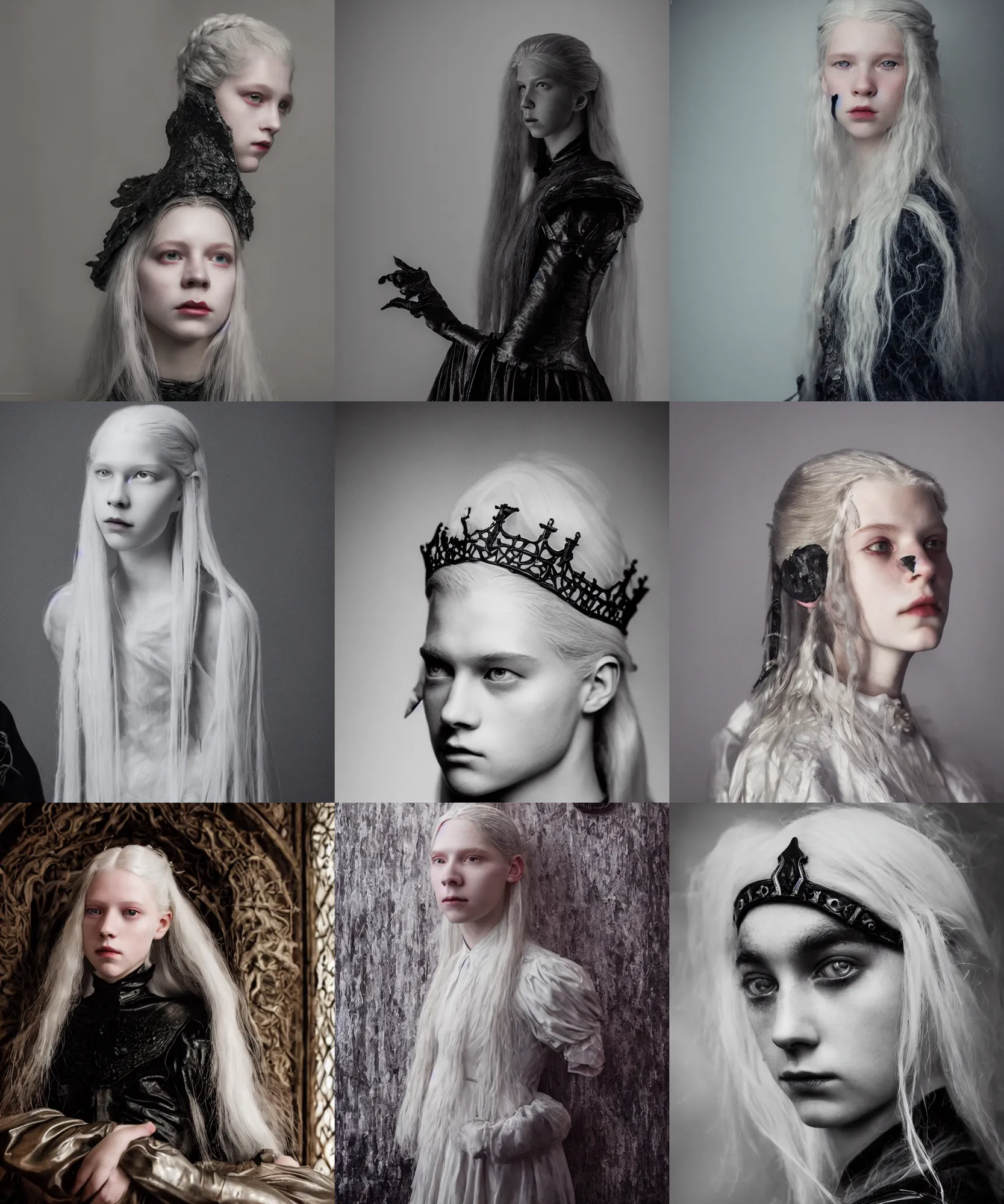 Prompt: the portrait of hunter schafer in black wax crown by robert richardson, dark fantasy, witcher, award winning photo, vogue photography, anamorphic lens, masterpiece, 8 k