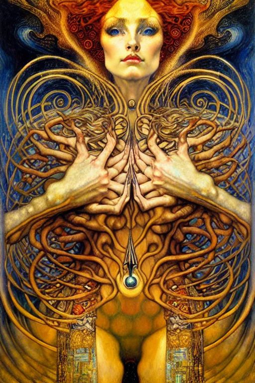 Image similar to Divine Chaos Engine by Karol Bak, Jean Delville, William Blake, Gustav Klimt, and Vincent Van Gogh, symbolist, visionary