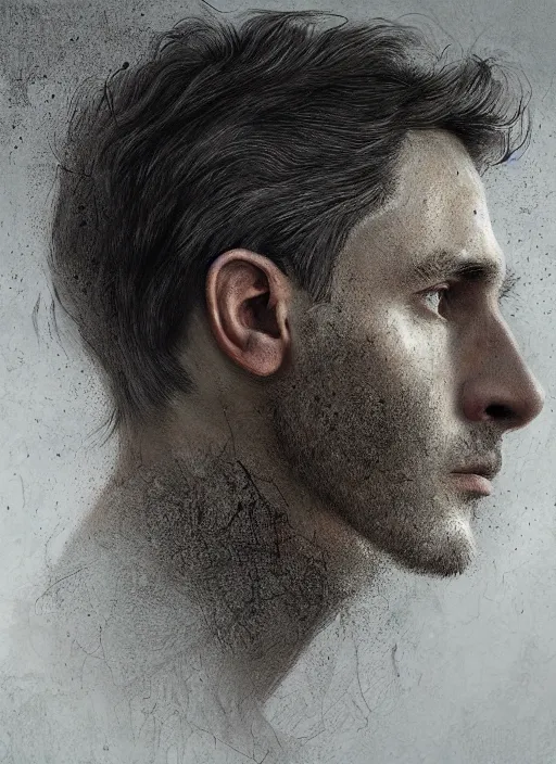 Image similar to a side profile portrait of a man with a opening hole into skull, hole in skull showing cobwebs, dust and rats, ( ( ( justin trudeau ) ) ), digital art, highly detailed, by alyssa monks and charlie bowater