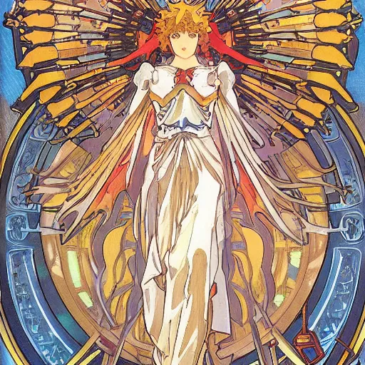 Image similar to anime manga mecha gundam angel angelic portrait by Alphonse Mucha art nuevou