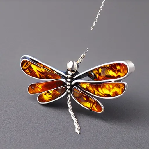 Image similar to abstract dragonfly morphing jewelry silver amber