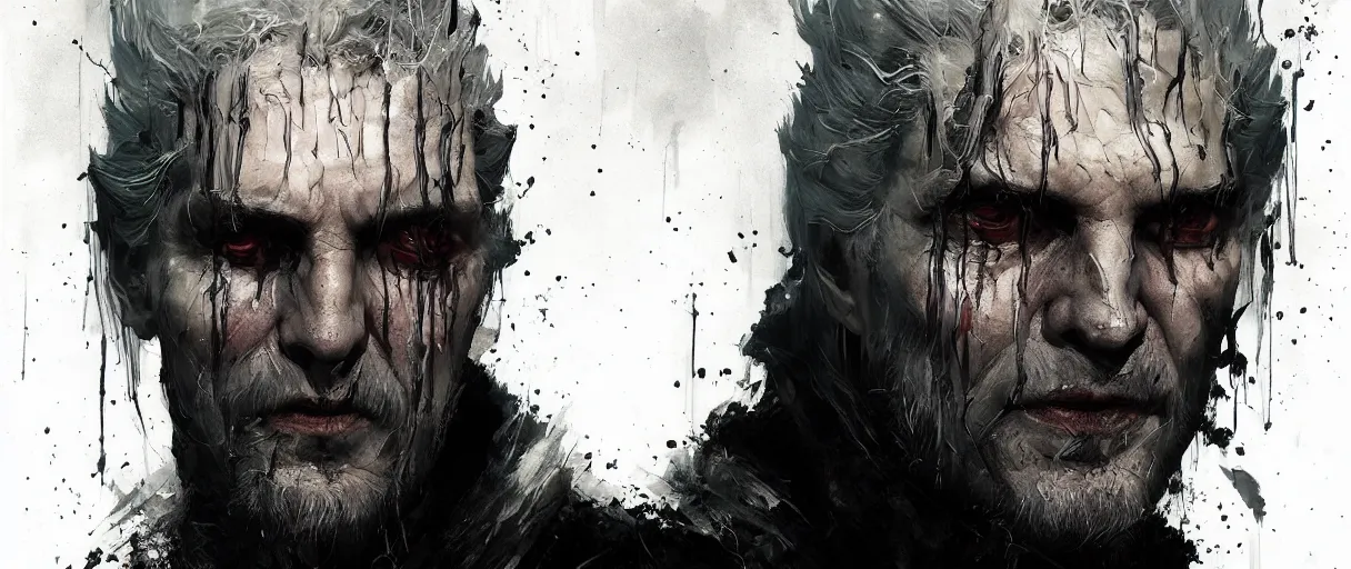Image similar to portrait of the unseen elder vampire from witcher 3 by emil melmoth zdzislaw beksinki craig mullins yoji shinkawa realistic render ominous detailed photo atmospheric by jeremy mann francis bacon and agnes cecile ink drips paint smears digital glitches glitchart