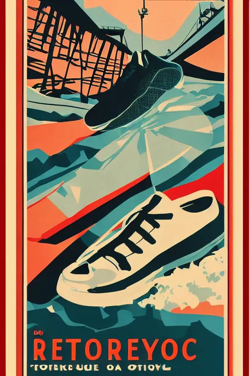 Prompt: vintage travel poster for retro sneaker