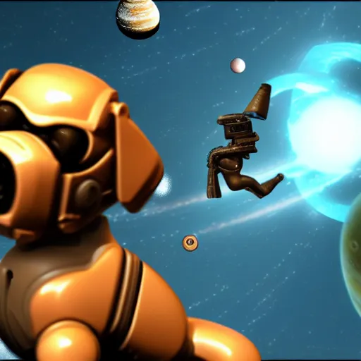 Image similar to t 8 0 0 terminator eating sandwich, hugging a cute puppy while surfing on a saxophone over rings of saturn in space, team fortress 2 sцcreenshot