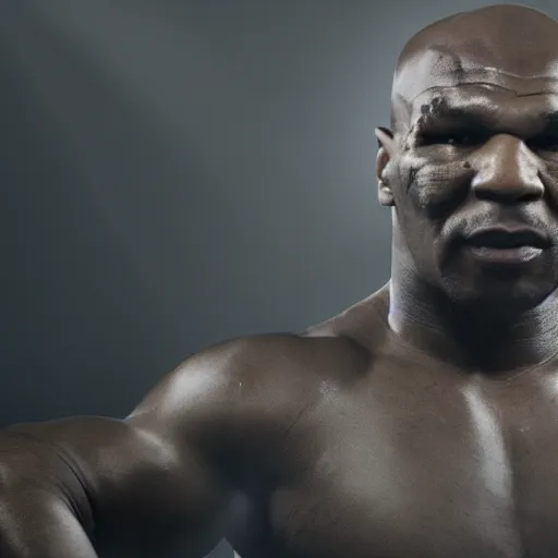 Image similar to a still of mike tyson, cinematic, 4 k, god rays through fog