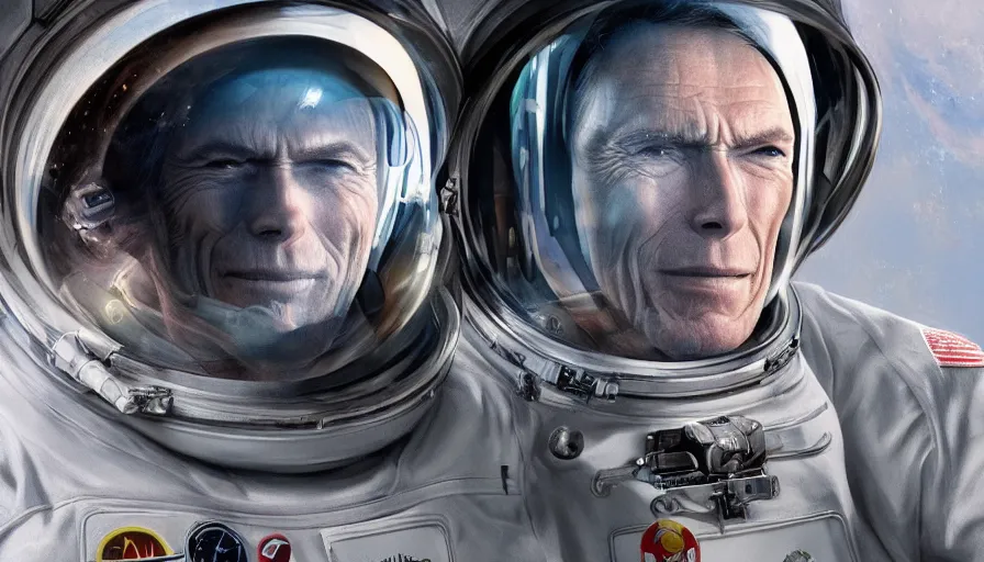 Image similar to Clint Eastwood as an astronaut, hyperdetailed, artstation, cgsociety, 8k