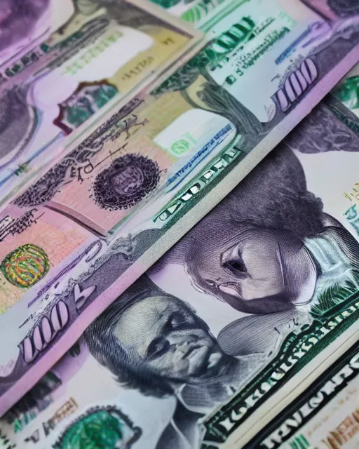 Prompt: upclose 4 k quality photography of 1 0 0 dollar bills
