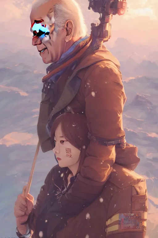 Image similar to joe biden, full face, anime, fantastic details, pixiv, hyperdetailed unreal engine, stanley artgerm lau, wlop, rossdraws, james jean marc, simonetti ruan jia and mandy jurgens and artgerm and sakimichan, yuru camp, moe, illustration, digital art, concept art, manga cover