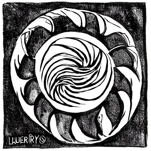 Image similar to a spiral with three sparrows, representing liberty, ink, black watercolor