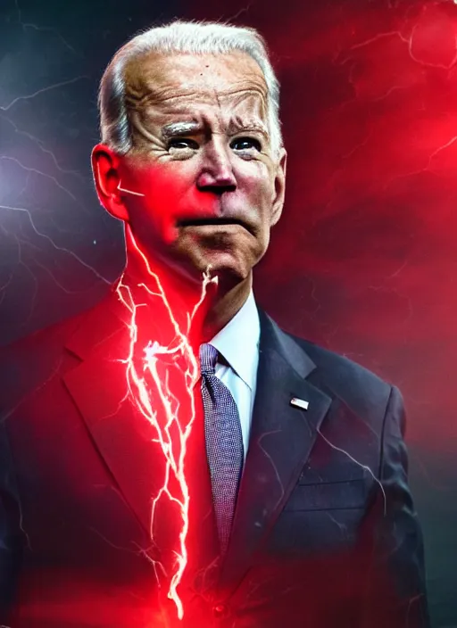 Prompt: hyper realistic ultra realistic godlike photo furious red glowing eyes biden, high quality photo, detailed , 8k