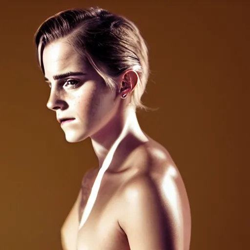 Image similar to A photograph of Emma Watson as a man. Gender switched. Studio lighting