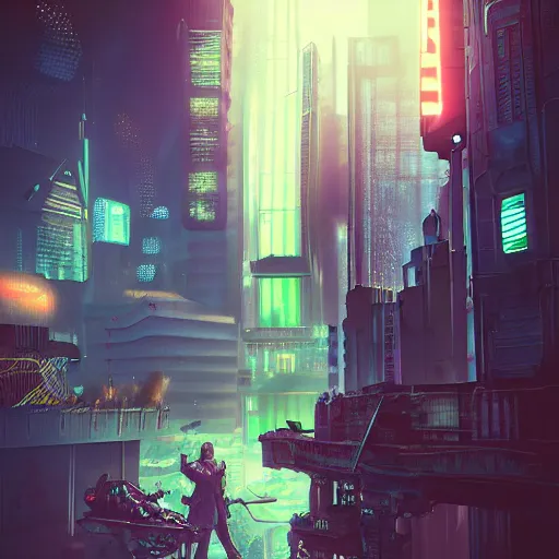 Image similar to cyberpunk vampire killing people in a steampunk city by beeple, digital art, highly detailed