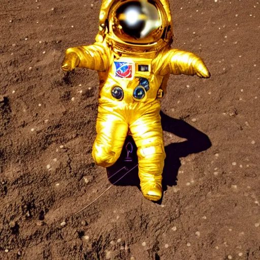 Image similar to a bunny!! astronaut! in a golden spacesuit standing on the moon. zeiss lens, 5 0 mm, dynamic pose, action pose