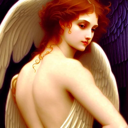 Prompt: Winged girl angel, face, fantasy, intricate, elegant, highly detailed, digital painting, artstation, concept art, smooth, sharp focus, illustration, art by John Collier and Jean-Leon Gerome and William Bouguereau and Albert Aublet