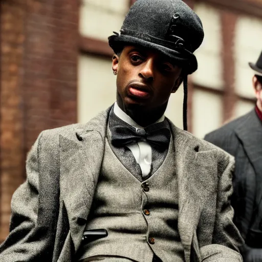 Image similar to playboi carti in peaky blinders 4 k the detailed super realistic