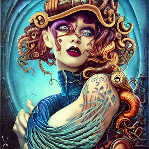 Image similar to Steampunk Lovecraft Lovecraftian mermaid portrait, Pixar style, by Tristan Eaton Stanley Artgerm and Tom Bagshaw.