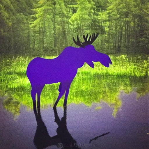 Prompt: “A majestic purple moose in profile, emerging from a swamp, artwork by Michelangelo”