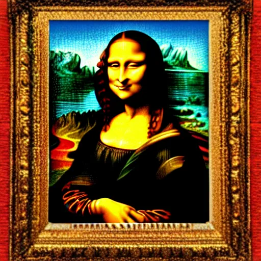 Image similar to the mona lisa with deepdream effect using vgg 1 6 network trained on imagenet