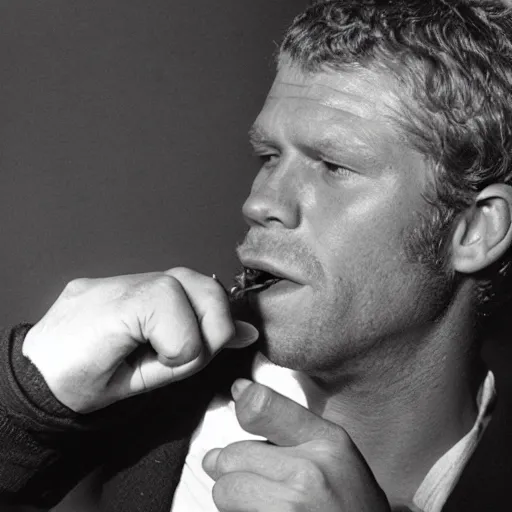 Image similar to steve mcqueen smoking marijuana,