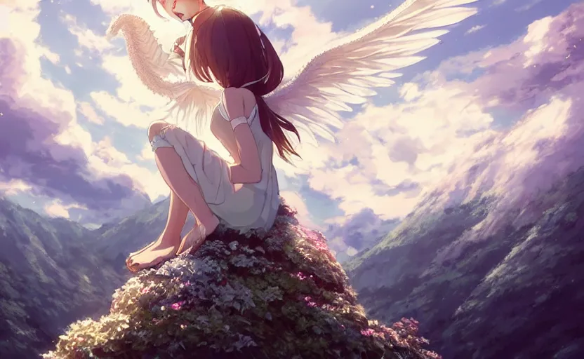 Prompt: a hyper detailed big render that a beautiful girl sitting on the back of a huge silver white dragon alone in fairyland surrounded by white clouds, finely detailed angelic face, style of studio ghibli, makoto shinkai, xision, ilya kuvshinov and artgerm, kazuki tanahashi, james jean, animation style, curve composition, ultra wide angle