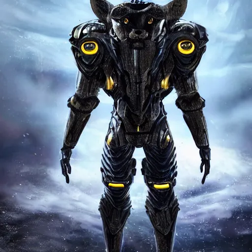 Image similar to humanoid with tiger-like features in futuristic space armor with force fields, yellow eyes, teeth that protrude past the lower lip and fine grayish fur on their faces and backs of their hands and carrying weapons, octane,