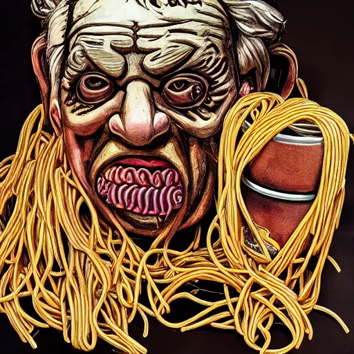 Prompt: can of Leatherface spaghetti