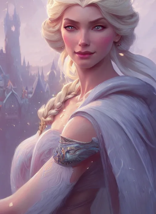 Image similar to elsa, d & d, fantasy, intricate, elegant, highly detailed, digital painting, artstation, concept art, matte, sharp focus, illustration, hearthstone, art by artgerm and greg rutkowski and alphonse mucha