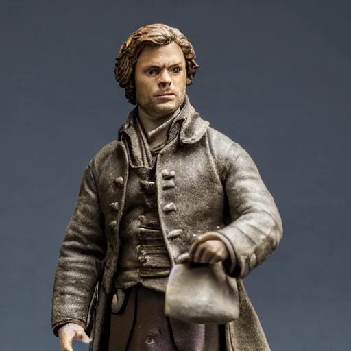 Image similar to photograph of a Jamie Fraser figure Made of clay 50 mm photo studio dramatic lighting