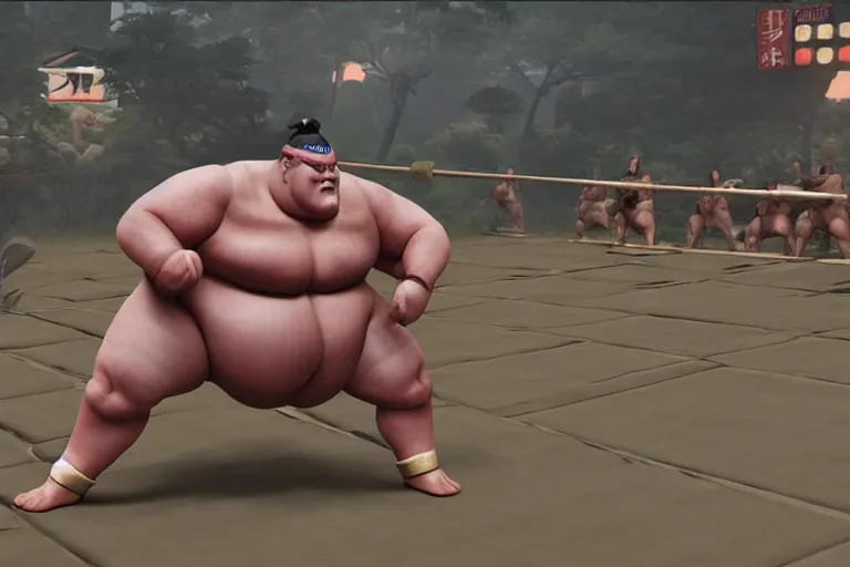 Image similar to sumo wrestler oni facing a ancient japanese army, unreal engine