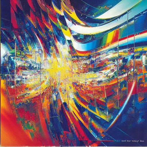 Image similar to abstract art representing momentum, oil painting by john berkey and gabriel dawe, masterwork