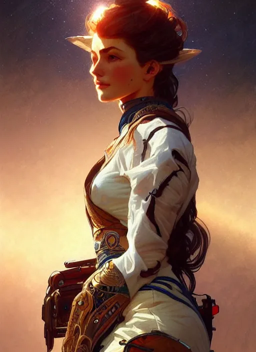 Image similar to cowboy dream, sci - fi, stunning, intricate, elegant. highly detailed, digital painting. artstation. smooth. sharp focus. illustration. art by artgerm and greg rutkowski and alphonse mucha