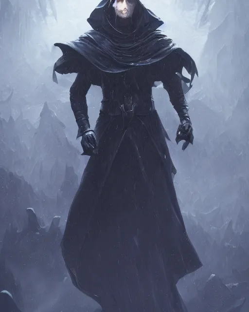 Image similar to oil painting of Anthropomorphized dark Raven Spymaster, wearing dark cloak, sharp focus, fantasy style, octane render, volumetric lighting, 8k high definition, by greg rutkowski, highly detailed, trending on art Station, magic the gathering artwork, Dungeon backround, centered