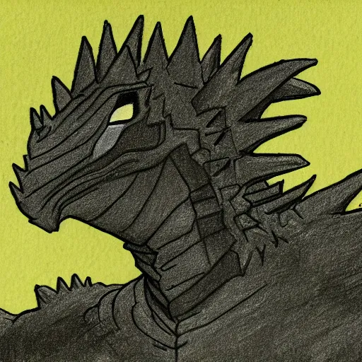 Image similar to drawing of godzilla using a birthday hat, epic, incredible