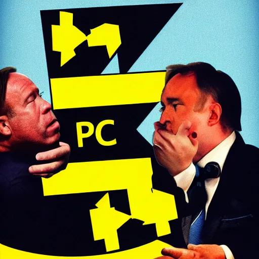 Image similar to Alex Jones fighting pac-man