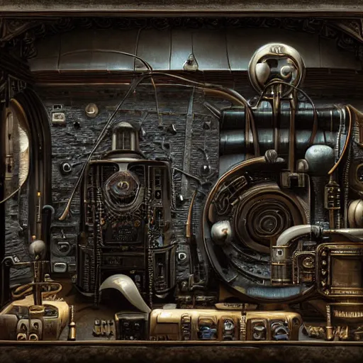 Image similar to Steam computer in ancient time, highly detailed, highly realistic, artstation, by Hans Giger