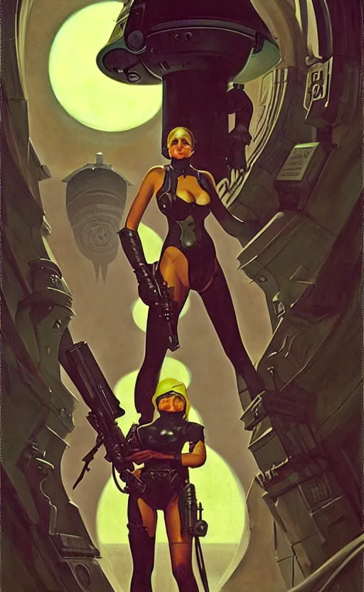 Image similar to pulp scifi fantasy spot illustrations of various character concepts, ciberpunk girl, burka, futuristic design, crafting, diy, by norman rockwell, roberto ferri, daniel gerhartz, edd cartier, jack kirby, howard brown, ruan jia, tom lovell, jacob collins, dean cornwell, astounding stories, amazing, fantasy, other worlds