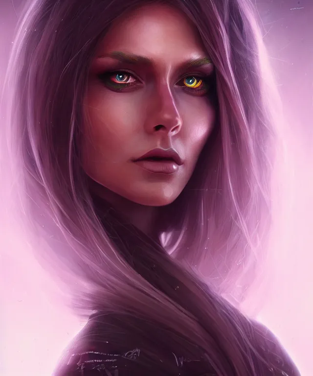 Image similar to futuristic woman portrait, sci - fi, amber eyes, face, long hair, fantasy, intricate, elegant, highly detailed, digital painting, artstation, concept art, smooth, sharp focus, illustration, art by marta dahlig