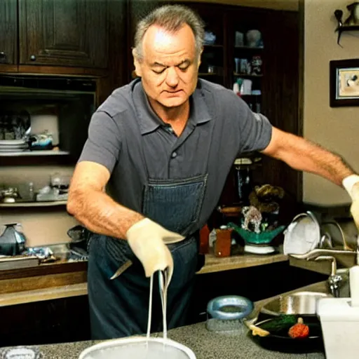 Image similar to bill murray washing dishes,