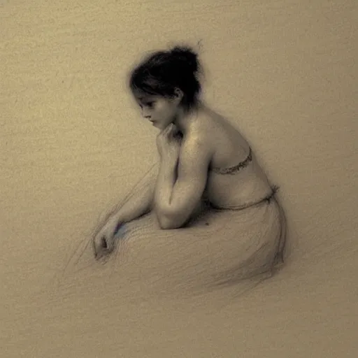 Image similar to a lonely girl by ilya repin. pencil sketch. hd, ultra clear detailed