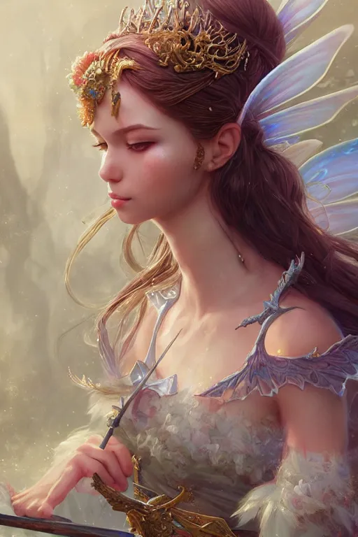 Image similar to fairy princess, highly detailed, d & d, fantasy, highly detailed, digital painting, trending on artstation, concept art, sharp focus, illustration, art by artgerm and greg rutkowski and fuji choko and viktoria gavrilenko and hoang lap